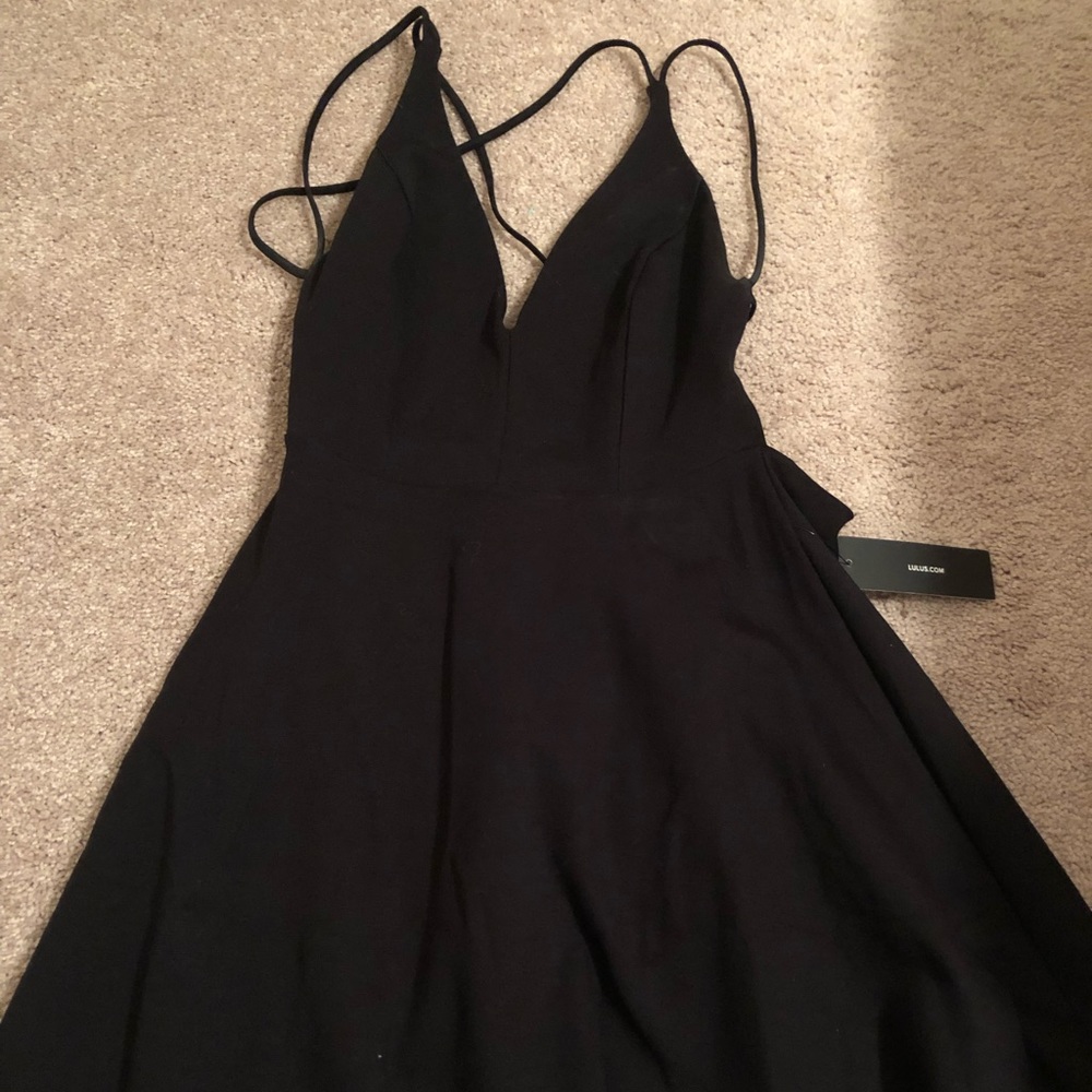 Lulus black backless skater dress